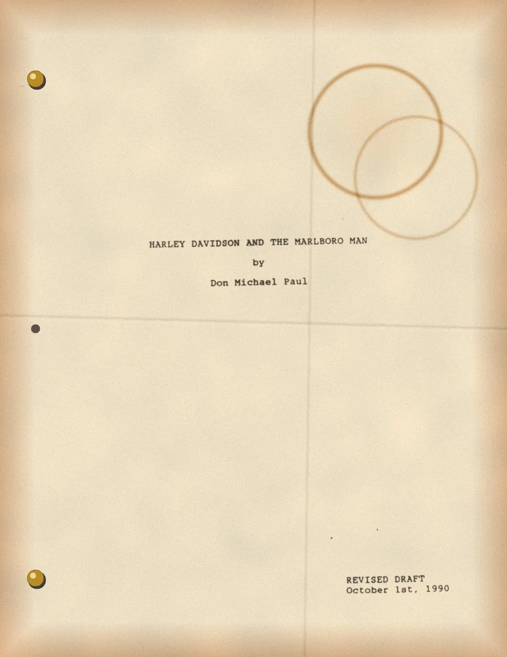Title page of the Harley Davidson and the Marlboro Man screenplay by Don Michael Paul, revised draft, October 1, 1990