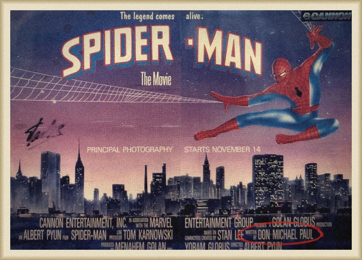Cannon Films trade announcement for Spider-Man: The Movie, 1988, with Don Michael Paul credited as writer